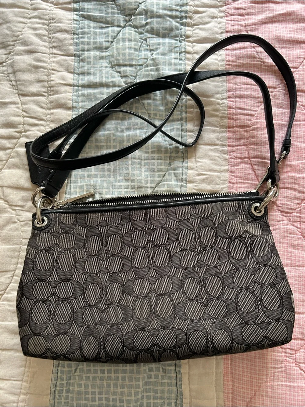 Coach Black and Gray Signature Mini Crossbody Bag
